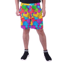 Abstract Cube Colorful  3d Square Pattern Men s Pocket Shorts