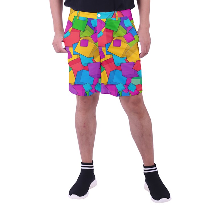 Abstract Cube Colorful  3d Square Pattern Men s Pocket Shorts