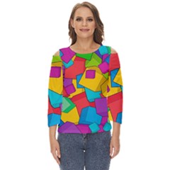 Abstract Cube Colorful  3d Square Pattern Cut Out Wide Sleeve Top