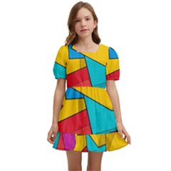 Abstract Cube Colorful  3d Square Pattern Kids  Short Sleeve Dolly Dress