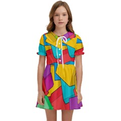 Abstract Cube Colorful  3d Square Pattern Kids  Sweet Collar Dress