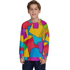 Abstract Cube Colorful  3d Square Pattern Kids  Crewneck Sweatshirt