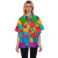 Abstract Cube Colorful  3d Square Pattern Women s Batwing Button Up Shirt