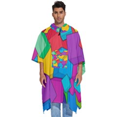 Abstract Cube Colorful  3d Square Pattern Men s Hooded Rain Ponchos