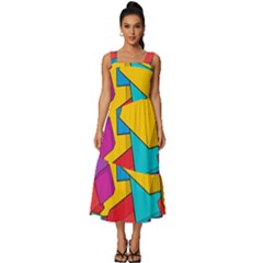 Abstract Cube Colorful  3d Square Pattern Square Neckline Tiered Midi Dress