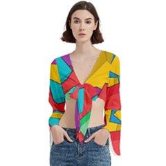 Abstract Cube Colorful  3d Square Pattern Trumpet Sleeve Cropped Top