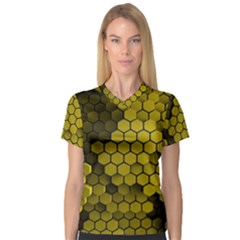 Yellow Hexagons 3d Art Honeycomb Hexagon Pattern V-neck Sport Mesh T-shirt