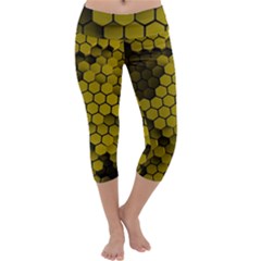 Yellow Hexagons 3d Art Honeycomb Hexagon Pattern Capri Yoga Leggings