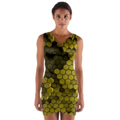 Yellow Hexagons 3d Art Honeycomb Hexagon Pattern Wrap Front Bodycon Dress