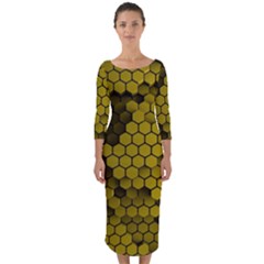 Yellow Hexagons 3d Art Honeycomb Hexagon Pattern Quarter Sleeve Midi Bodycon Dress