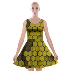 Yellow Hexagons 3d Art Honeycomb Hexagon Pattern Velvet Skater Dress