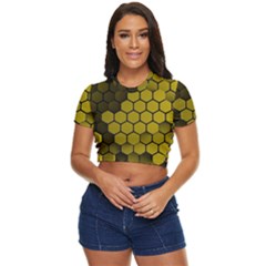 Yellow Hexagons 3d Art Honeycomb Hexagon Pattern Side Button Cropped T-shirt by Cemarart