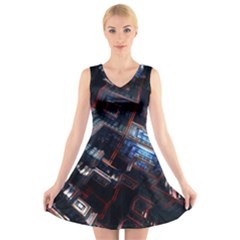 Fractal Cube 3d Art Nightmare Abstract V-neck Sleeveless Dress