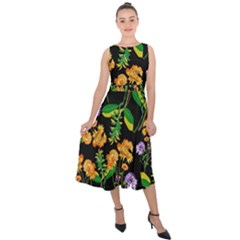 Flowers Pattern Art Floral Texture Midi Tie-back Chiffon Dress by Cemarart