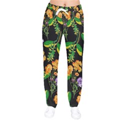 Flowers Pattern Art Floral Texture Women Velvet Drawstring Pants by Cemarart