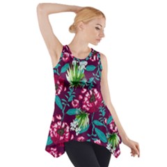 Flowers Pattern Art Texture Floral Side Drop Tank Tunic