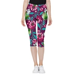 Flowers Pattern Art Texture Floral Inside Out Lightweight Velour Capri Leggings  by Cemarart