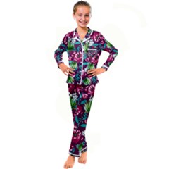 Flowers Pattern Art Texture Floral Kids  Satin Long Sleeve Pajamas Set