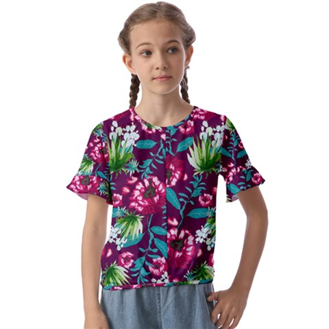 Flowers Pattern Art Texture Floral Kids  Cuff Sleeve Scrunch Bottom T-shirt by Cemarart