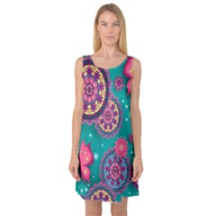 Floral Pattern Abstract Colorful Flow Oriental Spring Summer Sleeveless Satin Nightdress by Cemarart