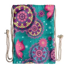 Floral Pattern Abstract Colorful Flow Oriental Spring Summer Drawstring Bag (large)