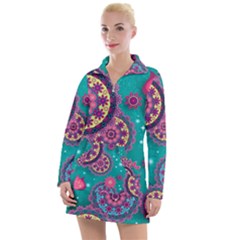 Floral Pattern Abstract Colorful Flow Oriental Spring Summer Women s Long Sleeve Casual Dress