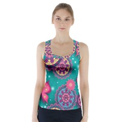 Floral Pattern Abstract Colorful Flow Oriental Spring Summer Racer Back Sports Top