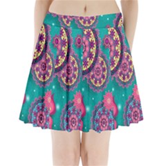 Floral Pattern Abstract Colorful Flow Oriental Spring Summer Pleated Mini Skirt