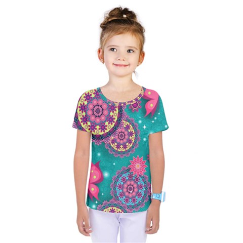 Floral Pattern Abstract Colorful Flow Oriental Spring Summer Kids  One Piece T-shirt by Cemarart