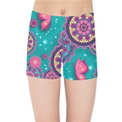 Floral Pattern Abstract Colorful Flow Oriental Spring Summer Kids  Sports Shorts by Cemarart