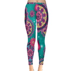 Floral Pattern Abstract Colorful Flow Oriental Spring Summer Inside Out Leggings by Cemarart