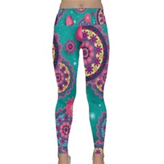 Floral Pattern Abstract Colorful Flow Oriental Spring Summer Lightweight Velour Classic Yoga Leggings by Cemarart