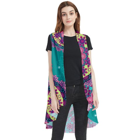 Floral Pattern Abstract Colorful Flow Oriental Spring Summer Sleeveless Chiffon Waistcoat Shirt by Cemarart