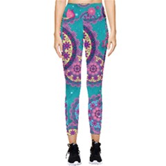 Floral Pattern Abstract Colorful Flow Oriental Spring Summer Pocket Leggings 