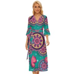 Floral Pattern Abstract Colorful Flow Oriental Spring Summer Midsummer Wrap Dress