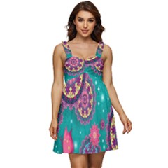Floral Pattern Abstract Colorful Flow Oriental Spring Summer Ruffle Strap Babydoll Chiffon Dress by Cemarart