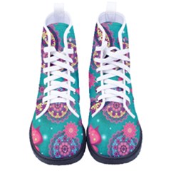 Floral Pattern Abstract Colorful Flow Oriental Spring Summer Women s High-top Canvas Sneakers by Cemarart