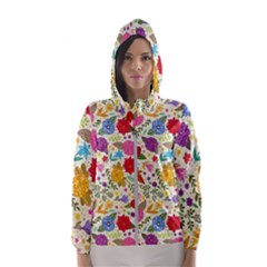 Colorful Flowers Pattern Women s Hooded Windbreaker