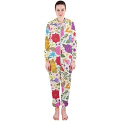 Colorful Flowers Pattern Hooded Jumpsuit (ladies)