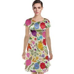 Colorful Flowers Pattern Cap Sleeve Nightdress