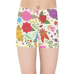 Colorful Flowers Pattern Kids  Sports Shorts by Cemarart