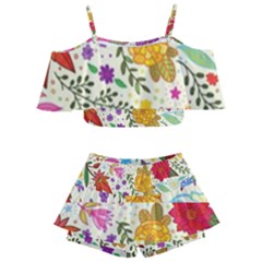 Colorful Flowers Pattern Kids  Off Shoulder Skirt Bikini by Cemarart