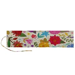Colorful Flowers Pattern Roll Up Canvas Pencil Holder (l) by Cemarart
