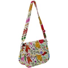 Colorful Flowers Pattern Saddle Handbag