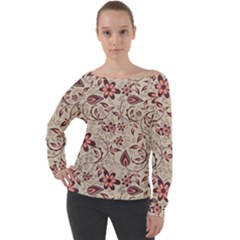 Violet Floral Pattern Flowers Vintage Flora Patterns Off Shoulder Long Sleeve Velour Top