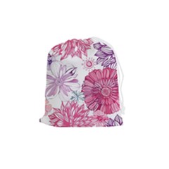 Violet Floral Pattern Drawstring Pouch (medium)