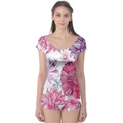 Violet Floral Pattern Boyleg Leotard 