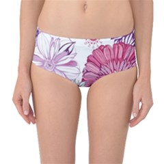 Violet Floral Pattern Mid-waist Bikini Bottoms by Cemarart