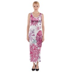Violet Floral Pattern Fitted Maxi Dress by Cemarart