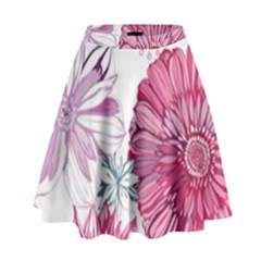 Violet Floral Pattern High Waist Skirt